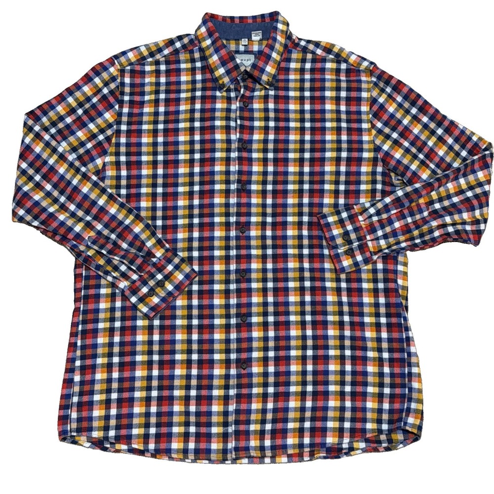 Haupt Shirt Men's XL 17.5 43/44 Multi Colored Flannel Long Sleeve Button Down